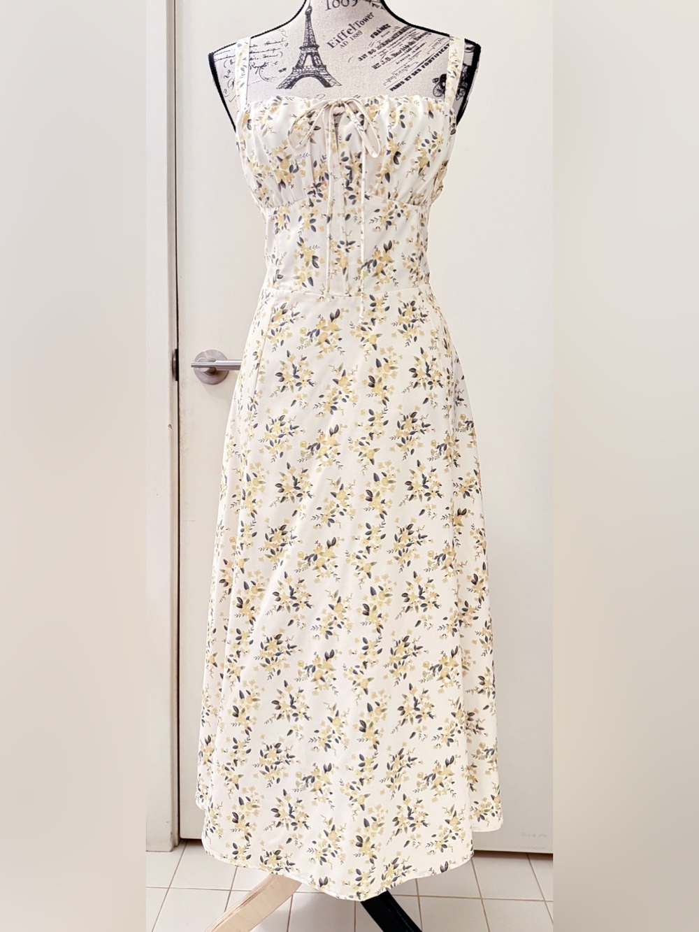 Off white and yellow floral corset dress